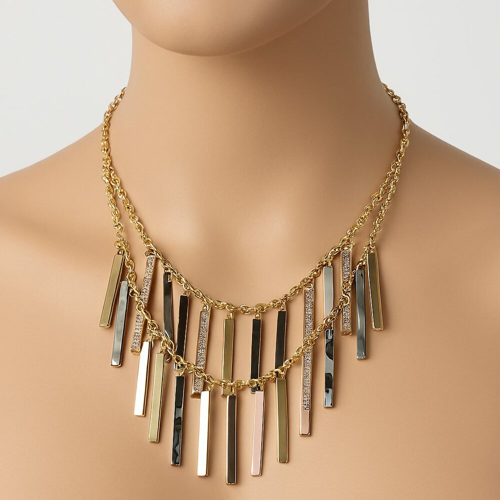 Women’s Mixed Metal Fringe Statement Necklace – Gold & SilverFashion Jewelry